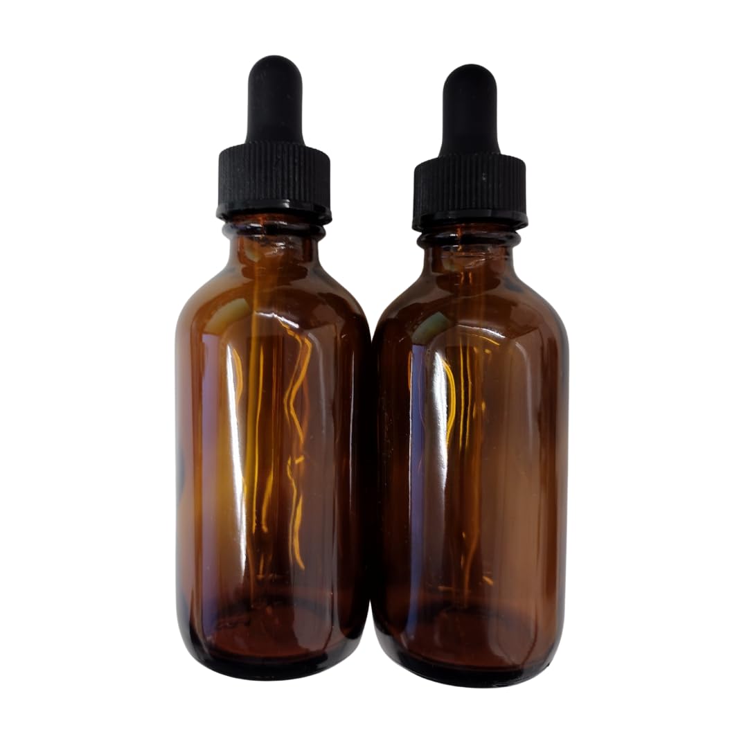 Book Cover Amber Glass Bottles with Eye Droppers (2 oz, 2 pk) For Essential Oils, Colognes & Perfumes, Blank Labels Included