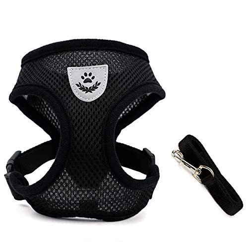 Book Cover INVENHO Mesh Harness with Padded Vest for Puppy and Cats No Choke Design Ventilation Gift with One Leash & Seat Belt(X-Small,Black)