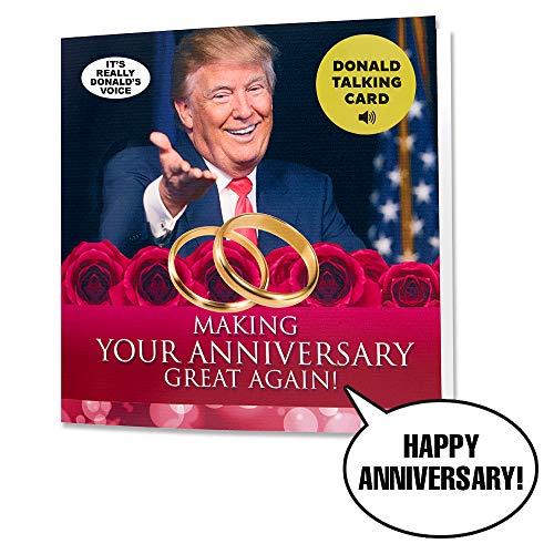 Book Cover Talking Trump Anniversary Card - Says Happy Anniversary in Donald Trump's REAL Voice - Give Someone a Personal Anniversary Greeting from The President of The United States - Includes Envelope