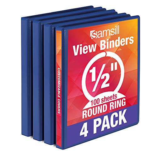 Book Cover Samsill Economy 0.5 Inch 3 Ring Binder, Made in The USA, Round Ring Binder, Non-Stick Customizable Cover, Dark Blue, 4 Pack (MP48512)