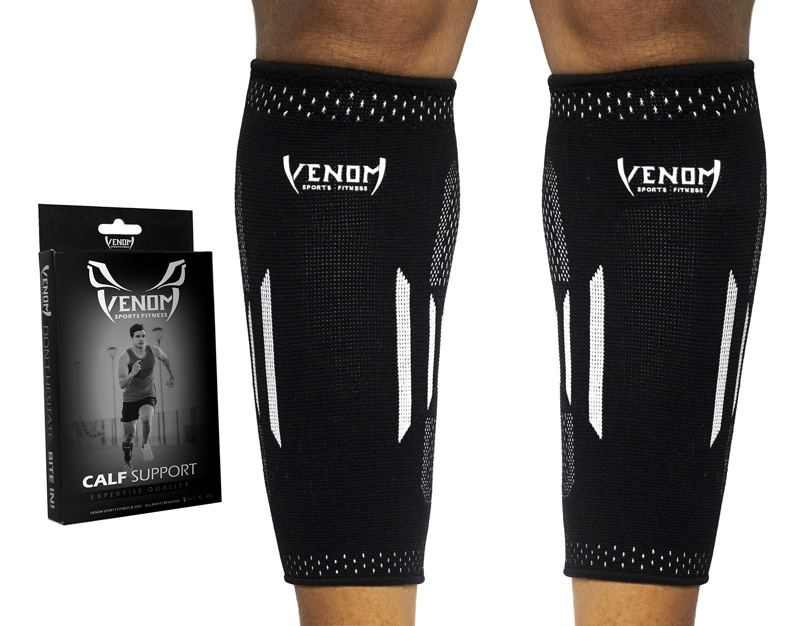 Book Cover Venom Calf Brace Compression Sleeves (Pair) - Elastic Support Socks for Pain Relief, Strain, Sprain, Shin Splints, Muscle Tear, Cramps, Running, Basketball, Football, Soccer, Men, Women