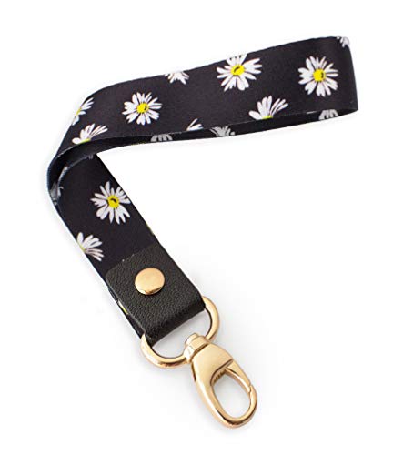 Book Cover SENLLY Daisies Hand Wrist Lanyard Premium Quality Wristlet Strap with Metal Clasp and Genuine Leather, for Key Chain, Camera, Cell Mobile Phone, Charms, Lightweight Items etc