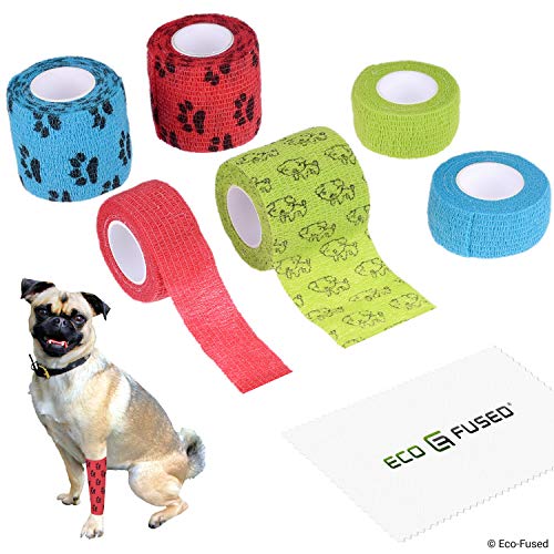 Book Cover Self Adhering Bandage - Injury Wrap Tape for Dogs - Pack of 6 - Supports Muscles and Joints - Easy to Apply and Tear - Does not Stick to Hair - Elastic, Water Repellent, Breathable - Relieves Stress