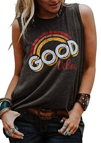 Book Cover Women Good Vibes Rainbow Graphic Funny Cami Tank Tops Sleeveless Vest Shirt Tee
