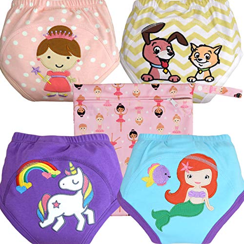 Book Cover MOM & BAB Potty Training Pants/Underwear for Toddlers | Free Wet Bag | Water-Resistant Liner | Soft Cotton | Train Faster (Girls, Medium)