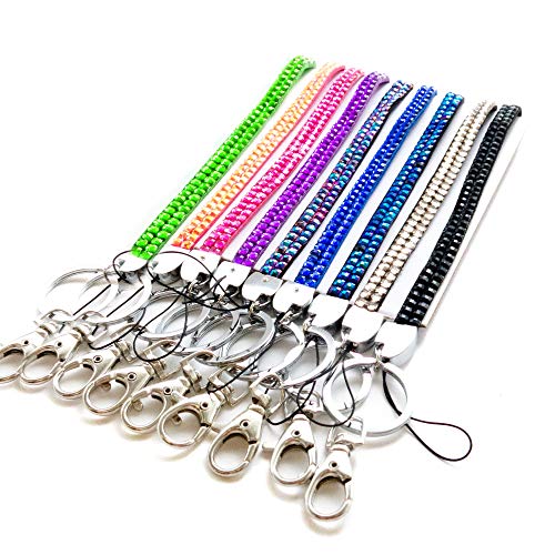 Book Cover Lanyard Wristlet Wrist Strap Keychain with Colorful Stones for Women 9 PCs Pack - Short Clutch Hand Wallet or Purse Replacement Straps with Key Fob - Holder for Keys, Phone, USB - Great Party Favors