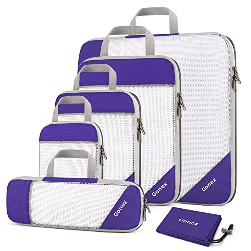 Book Cover Gonex Compression Packing Cubes Mesh Organizers L+M+S+XS+Slim+Laundry Bag Purple