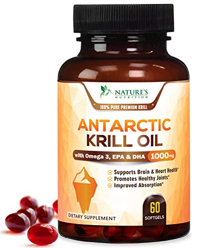 Book Cover Antarctic Krill Oil Supplement 1000mg Triple Strength Krill w/Omega 3, EPA, DHA & Astaxanthin - Made in USA - Heart & Joint Support, Non-GMO, No Fishy Aftertaste for Men Women - 60 Softgels