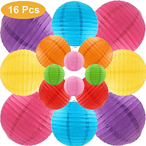 Book Cover Runbod 16 Packs Multicolor Paper Lanterns with Assorted Sizes ( 4
