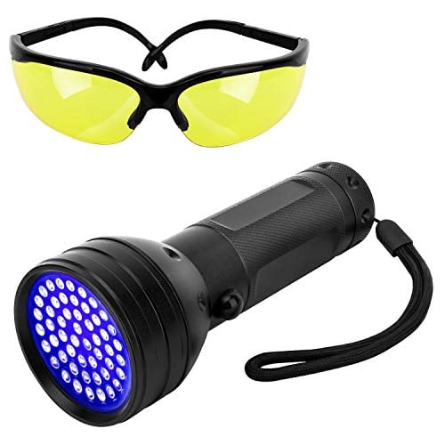 Book Cover Pawaboo UV Blacklight Flashlight, 51 LED Ultraviolet 395nm UV Hand-held Detecting Torch for Pet Urine, Bed Bugs, Stains, Verifying Money Documents, UV Protecting Glasses Included, Black