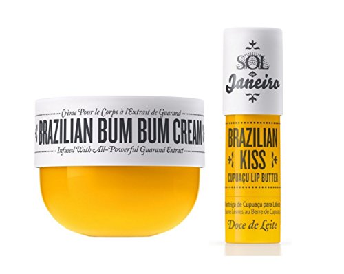 Book Cover Sol de Janeiro Brazilian Bum Bum Cream (75ml) and Brazilian Kiss Cupuacu Lip Butter 0.21 oz - Bundle 2 pack