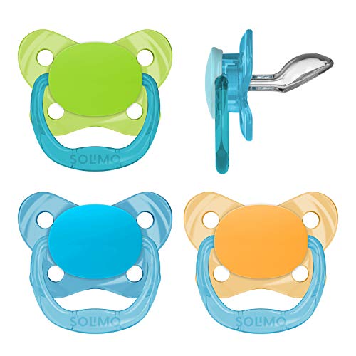 Book Cover Amazon Brand - Solimo Orthodontic Baby Pacifier, Stage 2 (6-12M), BPA Free, Assorted Colors (Pack of 4)