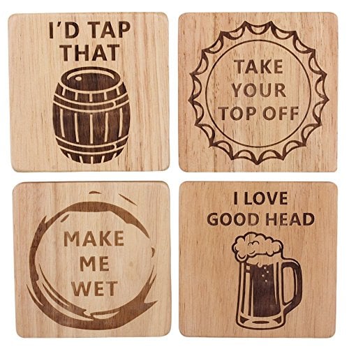 Book Cover Funny Beer Coasters Set of 4 Wood Square Drink, Home Bar, Brewery Gifts, Wooden Coasters, Housewarming Gift