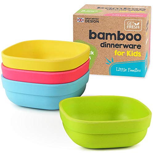 Book Cover Bamboo Kids Bowls, 4 Pack Set, Stackable Bamboo Dinnerware for Kids, Bamboo Fiber Kids Bowls Set, Dishwasher Safe and Stackable