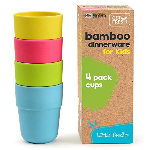 Book Cover Bamboo Kids Cups, 4 Pack Set, Stackable Bamboo Drinking Cups, Bamboo Kids Dinnerware Set, Bamboo Toddler Cups, Dishwasher Safe and Stackable