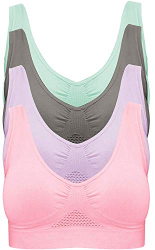 Book Cover 4-Pack Women's Seamless Wireless Cooling Unpadded Comfort Bra (Blue Glass, Lady Pink, Purple Heather, Neutral Gray, XXX-Large)