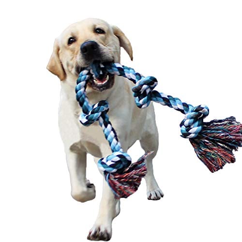 Book Cover LECHONG Dog Rope Toys for Aggressive Chewers Tough Rope Chew Toys for Large and Medium Dog 3 Feet 5 Knots Indestructible Cotton Rope for Large Breed Dog Tug of War Dog Toy Teeth Cleaning
