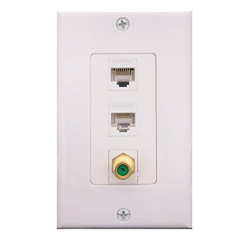 Book Cover Cat6 Coax 1 Gang Wall Plate,Yomyrayhu,2 x Cat6 Female to Female RJ45 Ethernet,1 x 3Ghz Brass Plated with Gold F81 Coax (2RJ45+F)