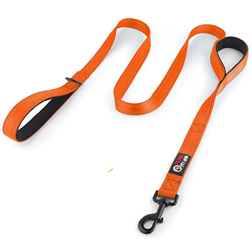 Book Cover Primal Pet Gear Dog Leash 6ft Long,Traffic Padded Two Handle,Heavy Duty,Reflective Double Handles Lead for Control Safety Training,Leashes for Large Dogs or Medium Dogs,Dual Handles Leads(Orange)