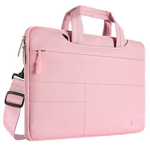 Book Cover MOSISO Laptop Shoulder Bag Compatible 13-13.3 Inch MacBook Pro, MacBook Air, Notebook Computer, Polyester Multifunctional Carrying Briefcase Sleeve with Storage Organizer Accessory Pockets, Pink