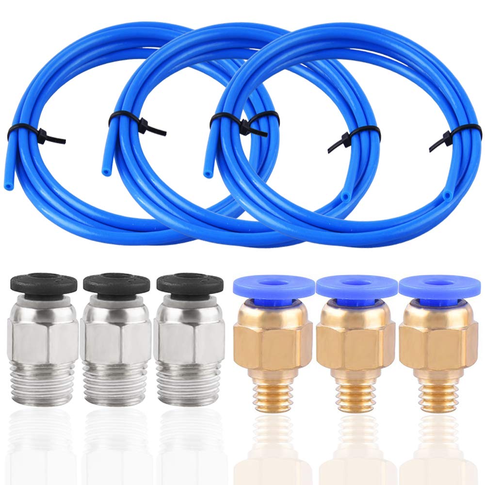 Book Cover SIQUK 3 Pieces Teflon Tube PTFE Blue Tubing(1.5 Meters) with 3 Pieces PC4-M6 Fittings and 3 Pieces PC4-M10 Male Straight Pneumatic PEFE Tube Push Fitting Connector for 3D Printer 1.75mm Filament