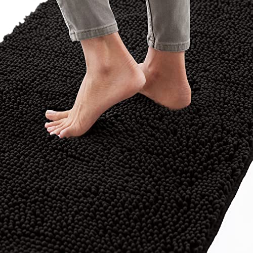 Book Cover Gorilla Grip Bath Rug 24x17, Thick Soft Absorbent Chenille, Rubber Backing Quick Dry Microfiber Mats, Machine Washable Rugs for Shower Floor, Bathroom Runner Bathmat Accessories Décor, Black