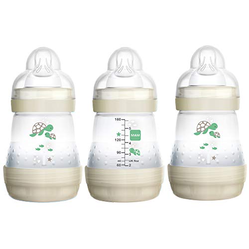 Book Cover MAM Easy Start Anti-Colic Bottle 5 oz (3-Count), Baby Essentials, Slow Flow Bottles with Silicone Nipple, Baby Bottles for Baby Boy or Girl, Gray