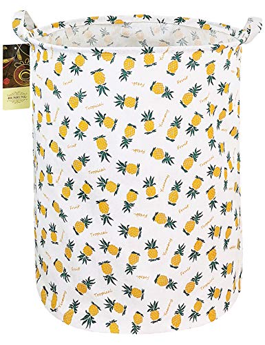 Book Cover HUNRUNG Large Canvas Fabric Lightweight Storage Basket/Toy Organizer/Dirty Clothes Collapsible Waterproof for College Dorms, Kids Bedroom,Bathroom,Laundry Hamper (Pineapple)