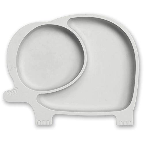 Book Cover Sage Spoonfuls Sili Elephant Divided Toddler or Baby Suction Plate - 100% Silicone Plate, BPA-Free - Gray - Microwave, Dishwasher and Oven Safe