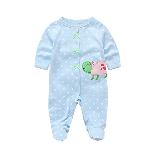 Book Cover Fairy Baby Baby Boys Girls Footie Pajamas Long Sleeve Animal Print Sleep Play Romper Size 0-3M (Blue Turtle)