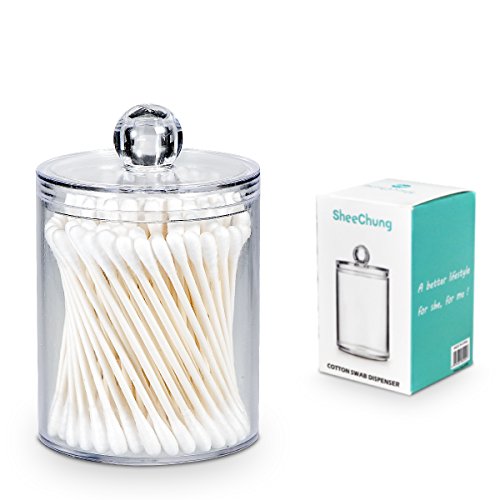 Book Cover SheeChung Qtip Dispenser Apothecary Jars - Qtip Holder Bathroom Storage Canister Clear Plastic Acrylic Jar for Cotton Ball,Cotton Swab,Q-Tips,Cotton Rounds,Small,10OZ