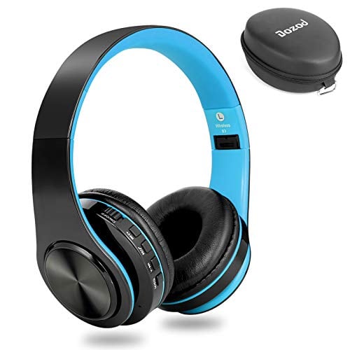 Book Cover Bluetooth Headphones Over Ear, Foldable Hi-Fi Deep Bass Wireless Headphones with Mic and Wired Headset Support SD Card for Travel iPhone Samsung PC (Blue)