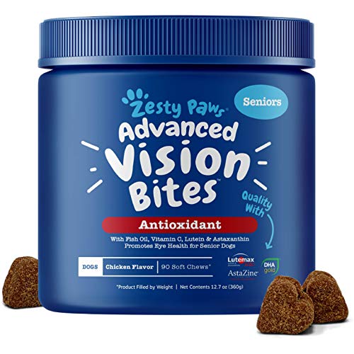 Book Cover Zesty Paws Eye Supplement for Dogs - Vision Support with Lutein + Vitamin C & Astaxanthin Antioxidants - Dog Vitamins for Eyes + Fish Oil for Omega 3 EPA & DHA Fatty Acids for Senior Dogs - 90 Chews