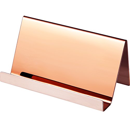 Book Cover Maxdot Stainless Steel Business Card Holders Name Cards Display Desktop Organizer, Rose Gold