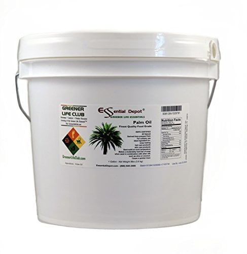 Book Cover Palm Oil - RSPO Certified - Sustainable - Food Grade - Kosher - Not Hydrogenated - 8 lbs in a 1 Gallon Pail - HDPE microwavable container with resealable lid and removable handle