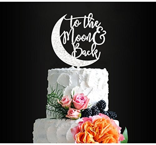 Book Cover Glitter Silver To the Moon&Back Romantic Wedding Cake Topper, Elegant Cake Topper For Wedding Anniversary, Wedding Party Decorative Cake Toppers, Birthday Cake Topper Acrylic Cake Topper