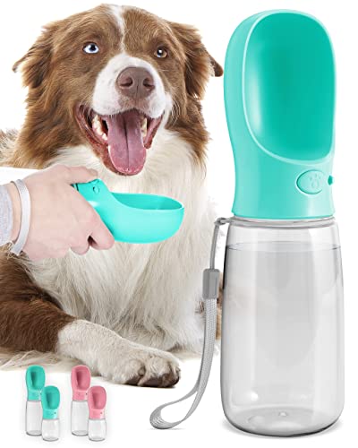 Book Cover MalsiPree Dog Water Bottle, Leak Proof Portable Puppy Water Dispenser with Drinking Feeder for Pets Outdoor Walking, Hiking, Travel, Food Grade Plastic (19oz, Blue)