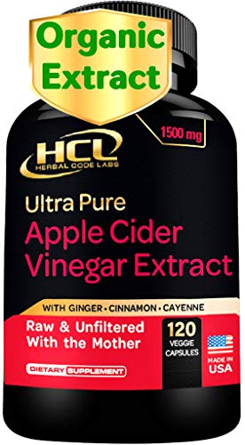 Book Cover Organic Apple Cider Vinegar Capsules 1500 mg Extract with The Mother - Extra Strength Raw Apple Cider Pills w Ginger Cayenne Cinnamon - Natural Detox Potent Digestion Cleansing System ACV Supplement