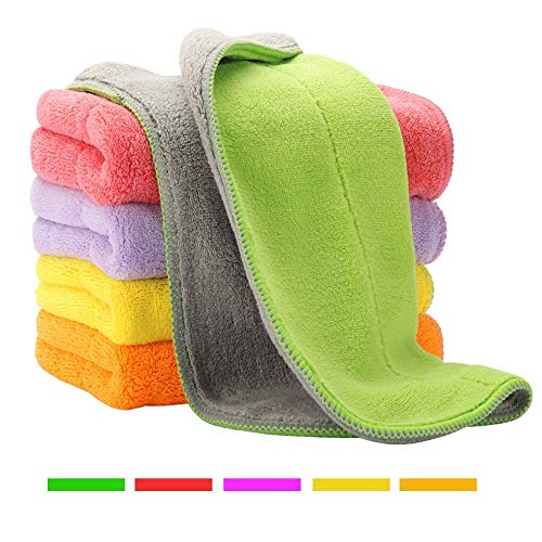 Book Cover 5 Extra Thick Microfiber Cleaning Cloths with 5 Bright Colors, Super Absorbent Dust Cloths Buffing Cloths with Two Color on Two Side, Lint Free Streak Free for Tackling Any Cleaning Job with Ease