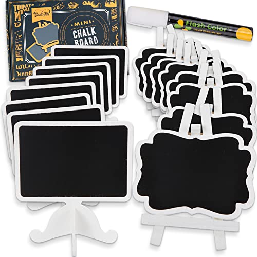 Book Cover 16 Pack Mini Chalkboard Sign for Food, Buffet, Wedding, Brunch, and Party, Catering Supplies Display, Table Number, and Place Card, Wooden White Framed Easel and Board with Erasable Marker