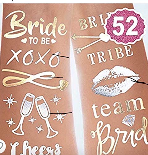 Book Cover Gemich bachelorette party tattoos- bridesmaid tattoos, team bride,bridal shower favor and decorations,(4 sheets with 62 tattoos) girls nights out temporary tattoos.