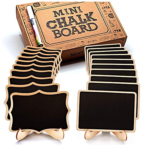 Book Cover Mini Chalkboard Signs, 20 Pack Framed Small Chalkboard Labels with Easel Stand, Wooden Blackboard for Table Numbers, Food Signs, Wedding Signs, Message Board, Place Cards and Event Decorations