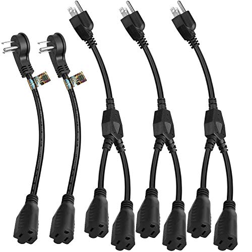Book Cover Plusmart 3 Prong Y Splitter Cable and 2 Flat Plug Power Extension Cords, Cable Strip Outlet Saver, 3 Prong Power Cord Splitter, 16AWG, UL Approved, 1 Foot (5 Pack | Black)