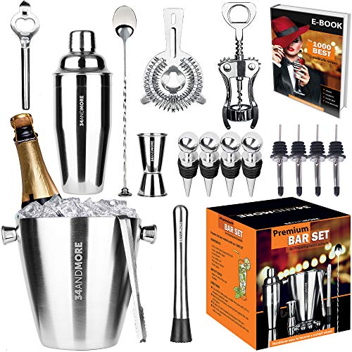Book Cover Bartender Kit Ice Bucket 3Â½qt 17pcs. Premium Cocktail Set Mixology Kit for Bar or Home. Stainless Steel Cocktail Shaker Set. Bartender Book, Alcohol Mixer Set for Men, Women. Drink Accessories Tools