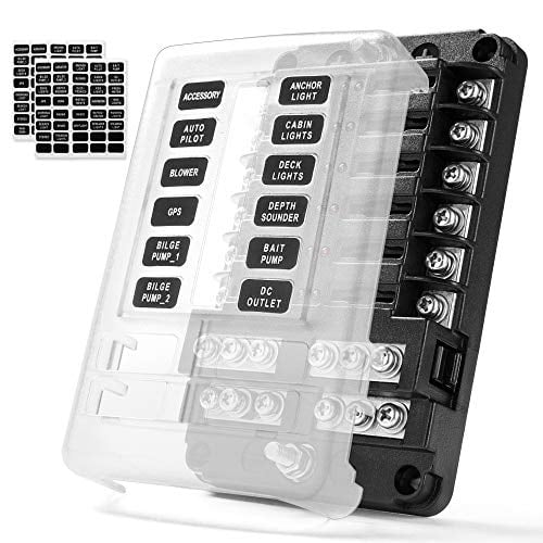 Book Cover MICTUNING 12-Circuit Blade Fuse Block,12-Way Fuse Box Holder 30A Per Circuit with LED Indicator Waterproof Durable Protection Cover Sticker Lable For Automotive Car Boat Marine SUV