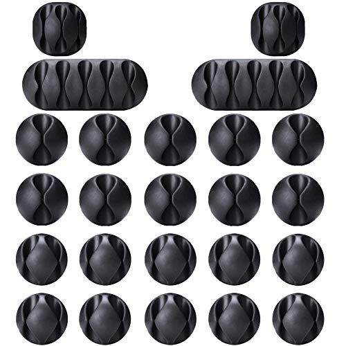 Book Cover Cable Clips, OHill 24 Pack Black Adhesive Cord Holders, Ideal Cords Management for Organizing Cable Wires-Home, Office, Car, Desk & Nightstand