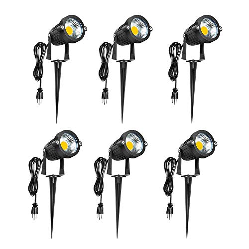 Book Cover LED Landscape Lights 120V - 3000K Warm White 5W Spot Light Outdoor, Pathway Light, IP65 Waterproof COB Super Bright Light for Driveway, Yard, Lawn, Patio, Garden Lights with Spike Stand(6 Pack)