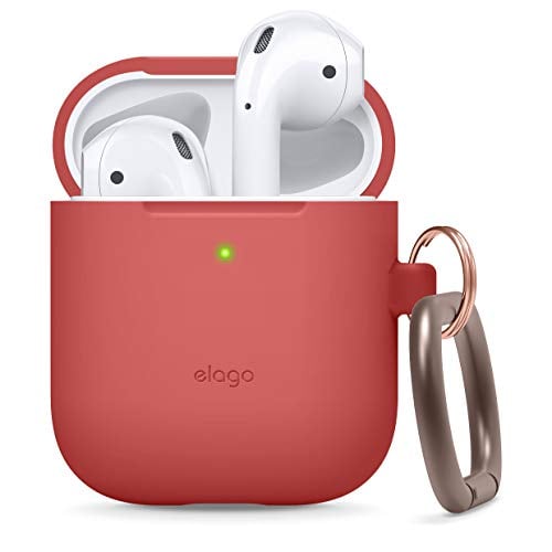 Book Cover elago Silicone Case with Keychain Designed for Apple AirPods Case [Front LED Visible] [Red]