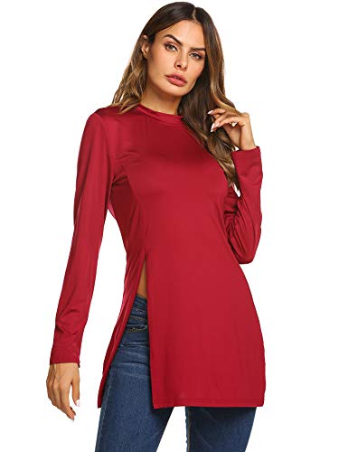 Book Cover HAPLICA Womens Mock Neck Long Sleeve Side Split Loose Pullover Sweater Casual Tunic Top