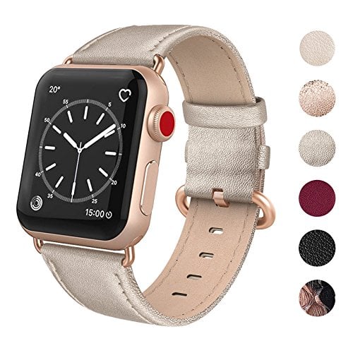 Book Cover SWEES Leather Strap Compatible for Apple Watch iWatch Band 38mm 40mm, Genuine Leather Shiny Band Replacement Strap for iWatch Series 4 3 2 1, Sports & Edition Women, Glistening Rose Pink
